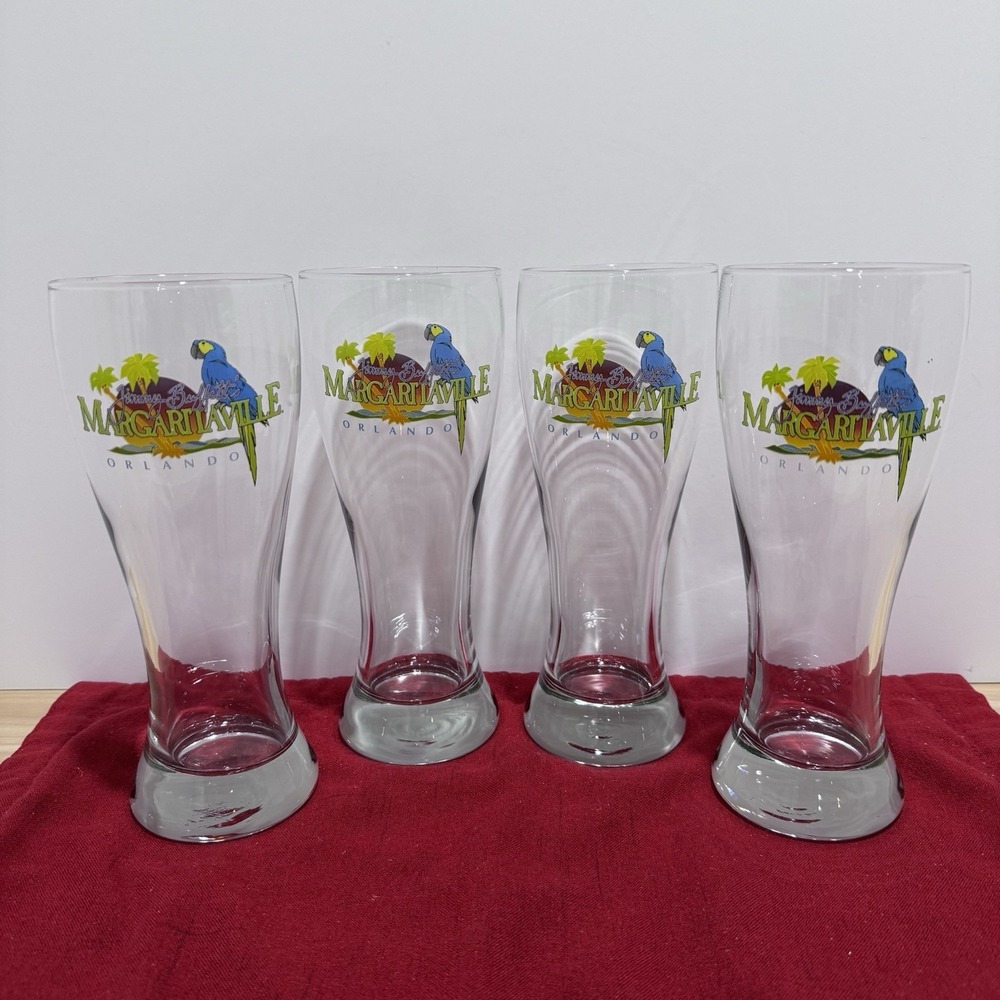 Set of 4 Jimmy Buffett's Margaritaville Orlando Souvenir Pilsner Beer Glasses